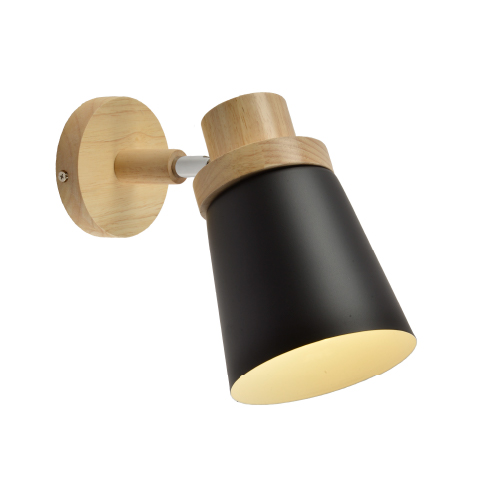 Aplique de madera paraíso 1 luz E27 con cabezal de chapa negro